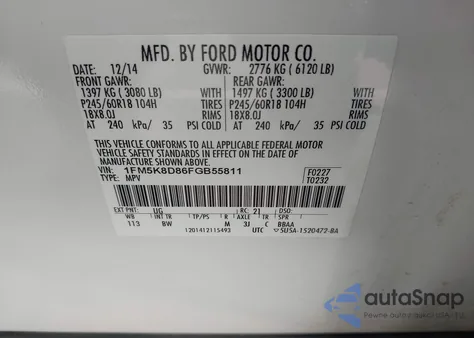 2015 Ford Explorer Xlt from USA, damaged, VIN 1FM5K8D86FGB55811